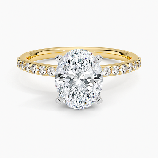 Petite Shared Prong Half Coverage Diamond Ring - Oval Center Stone