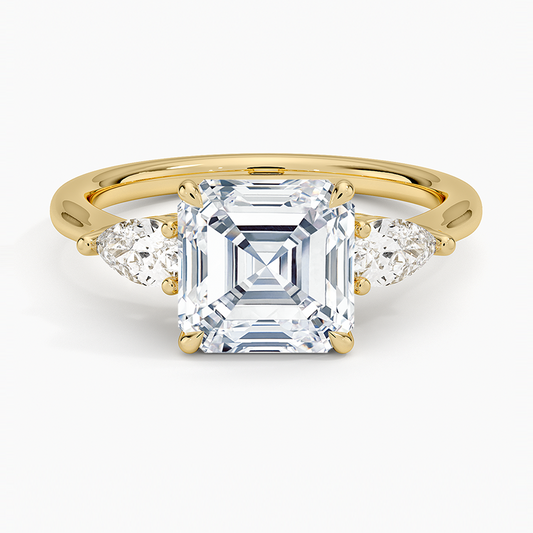 Opera Three Stone Diamond Ring - Asscher Cut Center Stone