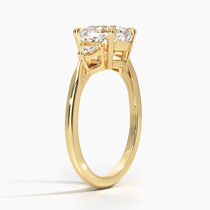 Trillion Cut Three Stone Diamond Ring - Cushion Cut Center Stone