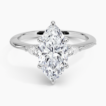Camellia Three Stone Pear Diamond Ring - Marquise Center Stone