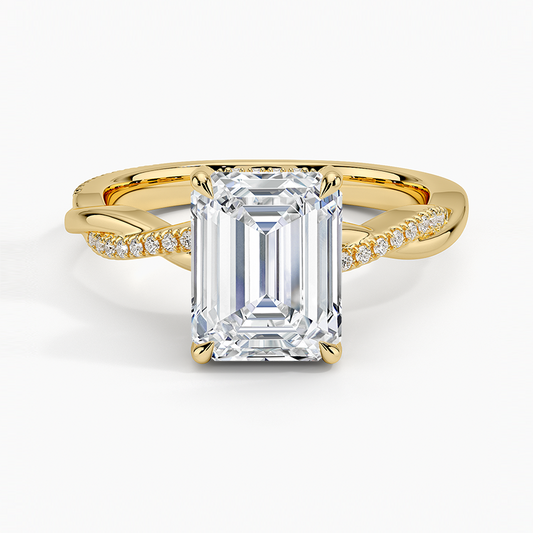 Petite Twisted Vine Hidden Halo Pavé Diamond Ring - Emerald Cut Center Stone