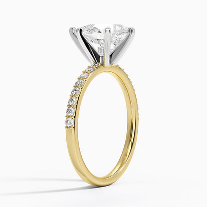 Petite Shared Prong Half Coverage Diamond Ring - Pear Center Stone