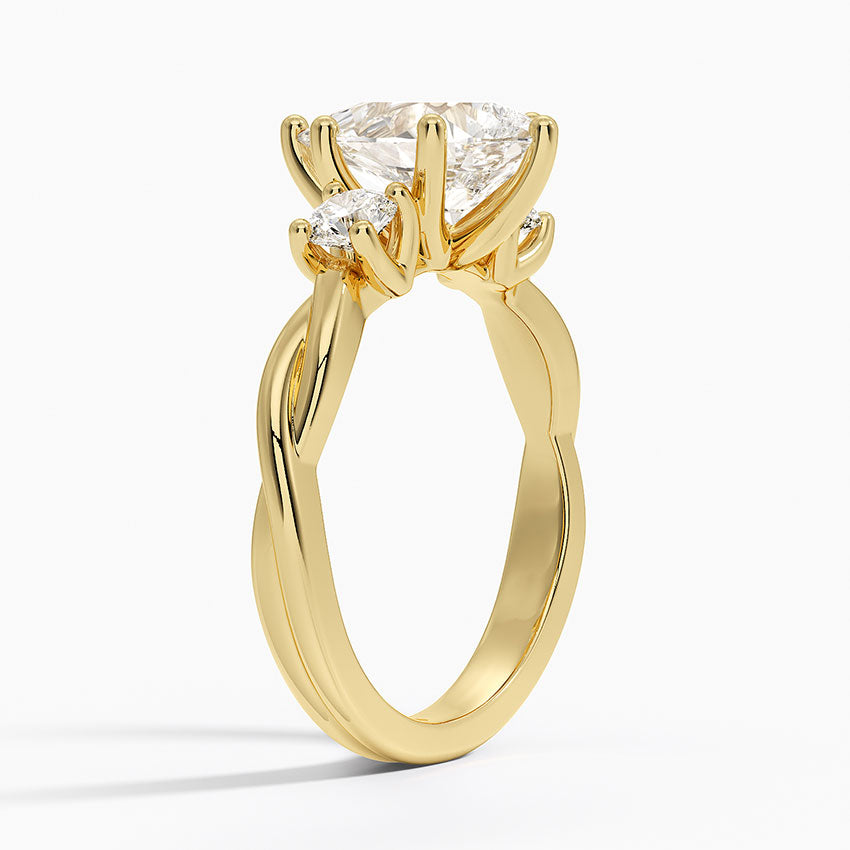 Twisted Vine Three Stone Diamond Ring - Pear Cut Center Stone