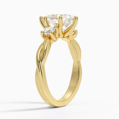 Twisted Vine Three Stone Diamond Ring - Pear Cut Center Stone