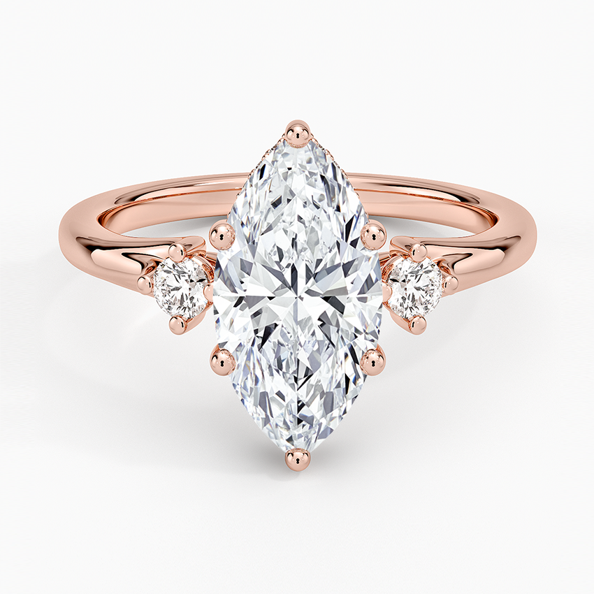 Floating Three Stone Diamond Ring - Marquise Center Stone