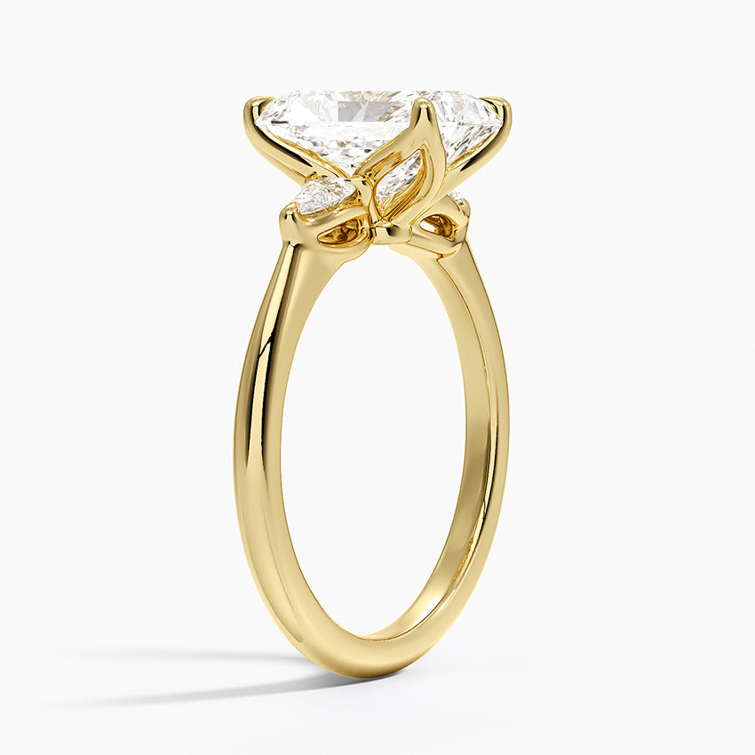 Petite Fleur Three Stone Diamond Ring - Radiant Cut Center Stone