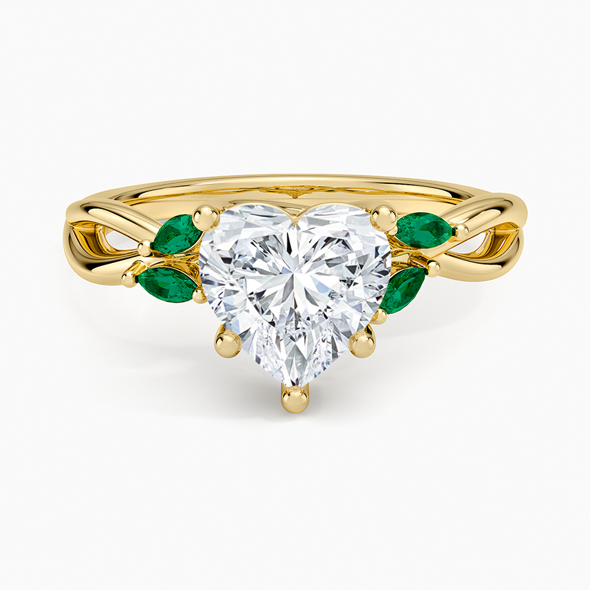 Willow Ring With Lab Emerald Accents - Heart Cut Center Stone
