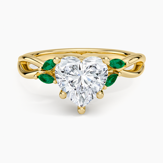 Willow Ring With Lab Emerald Accents - Heart Cut Center Stone