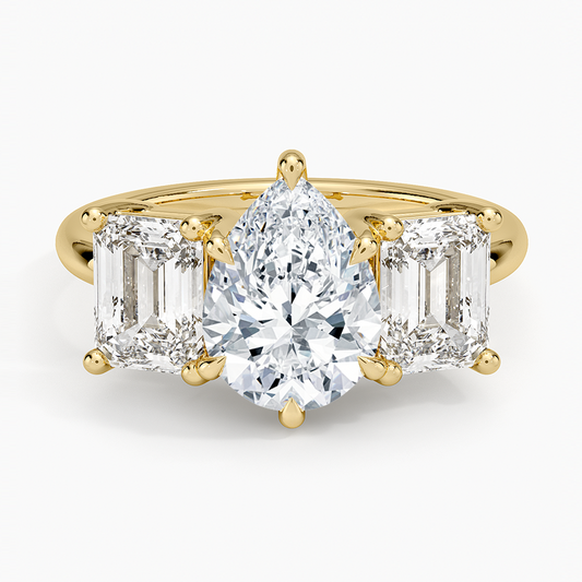 Luxe Rhiannon Three Stone Diamond Ring (1 1/10 ct. tw.) - Pear Center Stone