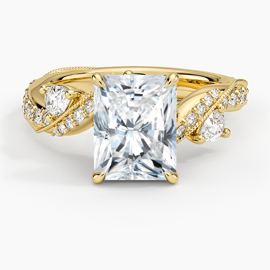 Grand Camellia Diamond Ring - Radiant Cut Center Stone