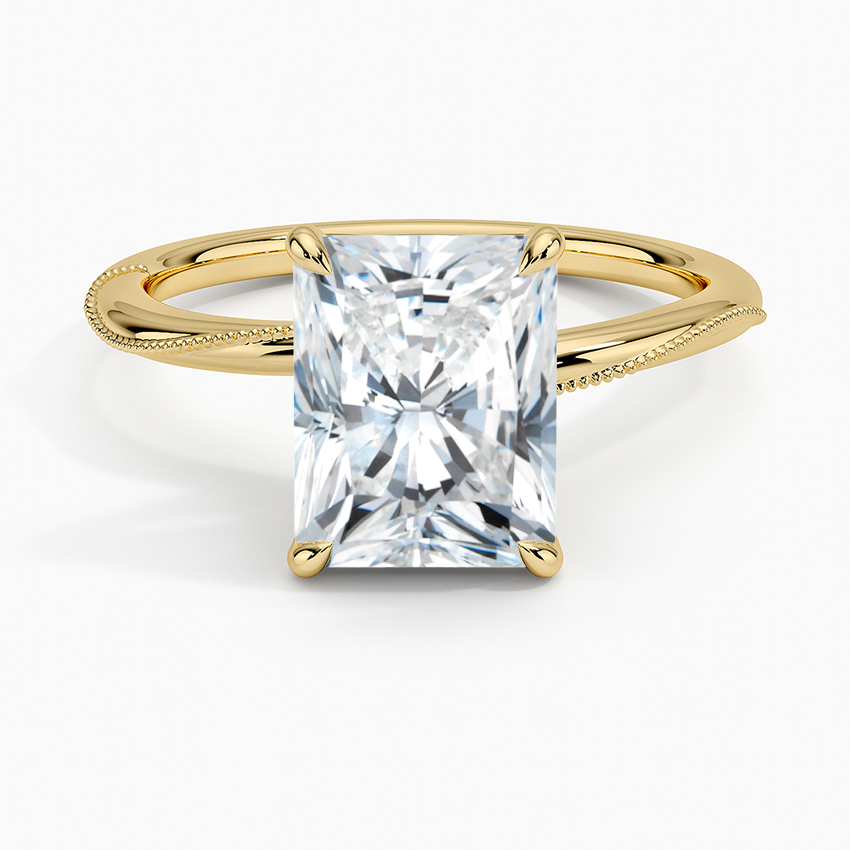 Adorned Camellia Milgrain Diamond Ring - Radiant Cut Center Stone