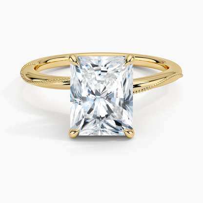 Adorned Camellia Milgrain Diamond Ring - Radiant Cut Center Stone