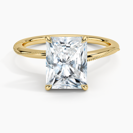 Adorned Camellia Milgrain Diamond Ring - Radiant Cut Center Stone