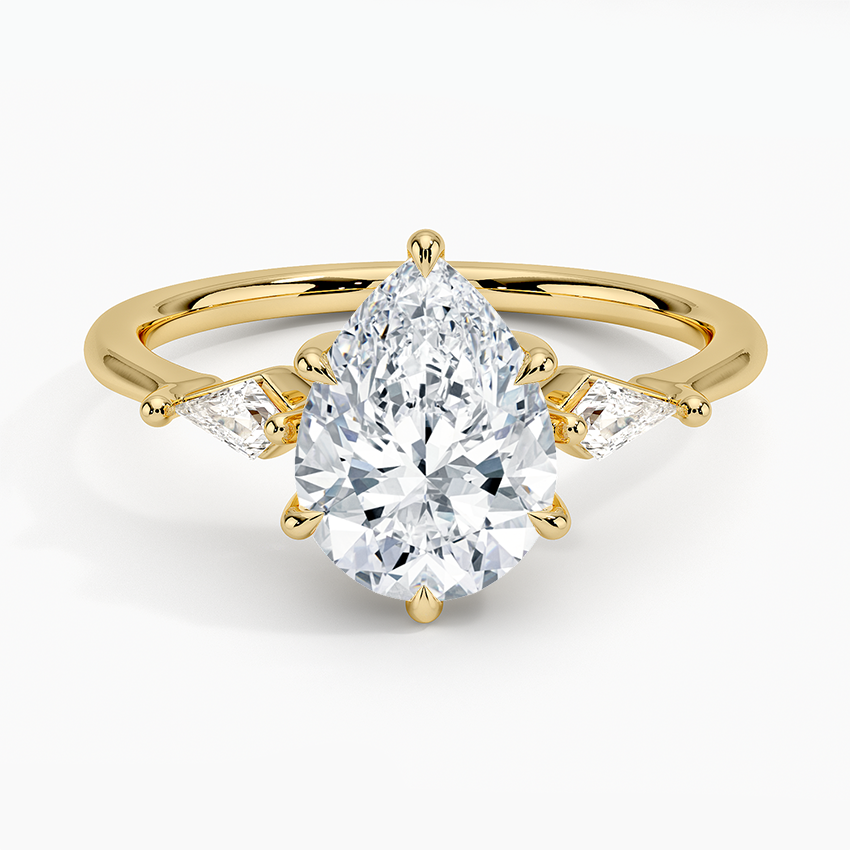 Cometa Three Stone Diamond Ring - Pear Center Stone