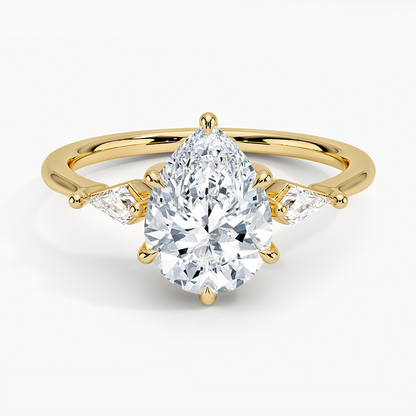 Cometa Three Stone Diamond Ring - Pear Center Stone