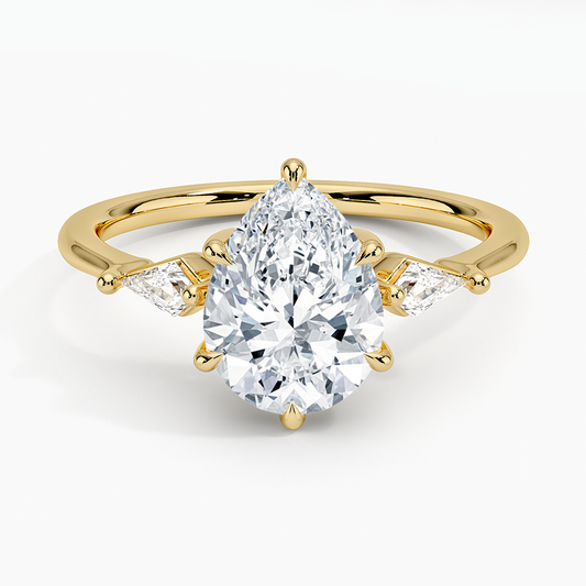 Cometa Three Stone Diamond Ring - Pear Center Stone