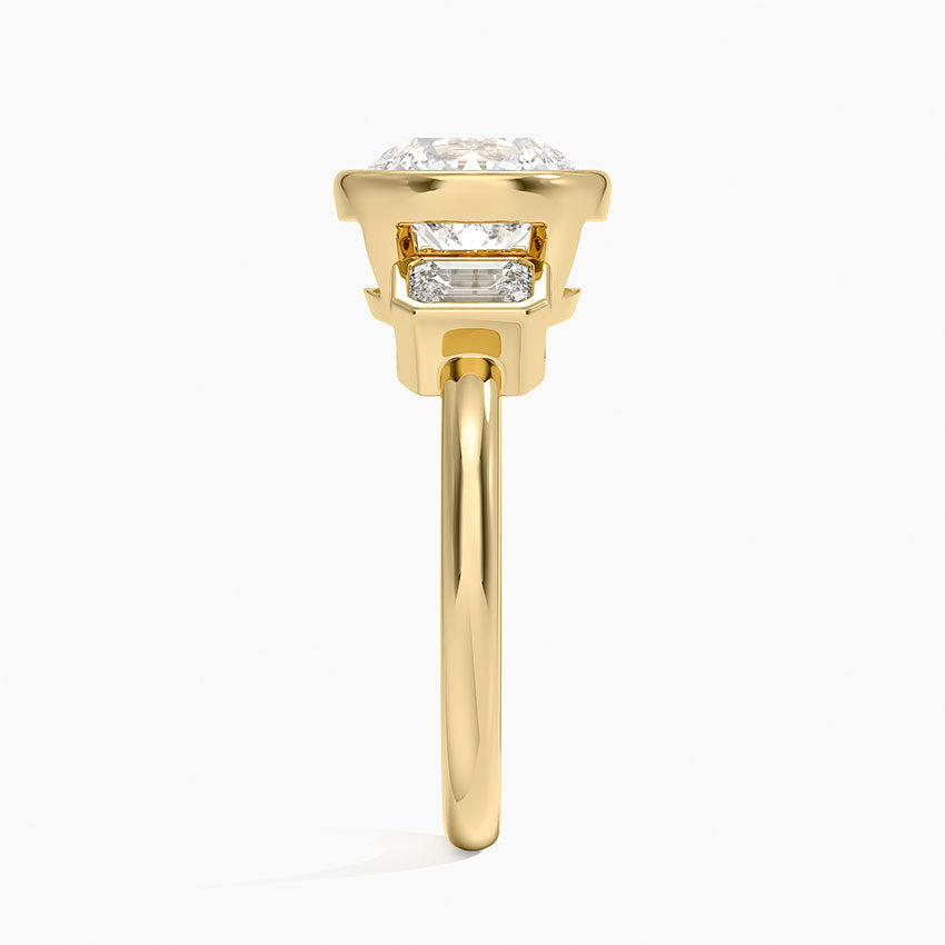 Rhiannon Bezel Three Stone Diamond Ring - Round Cut Center Stone