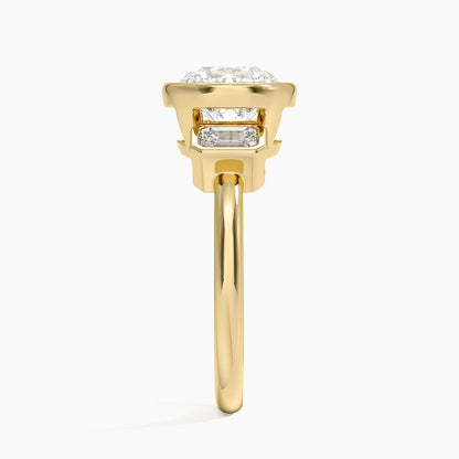 Rhiannon Bezel Three Stone Diamond Ring - Round Cut Center Stone