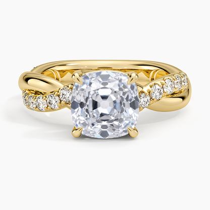 Cascade Twisted Diamond Ring - Old Mine Cut Center Stone