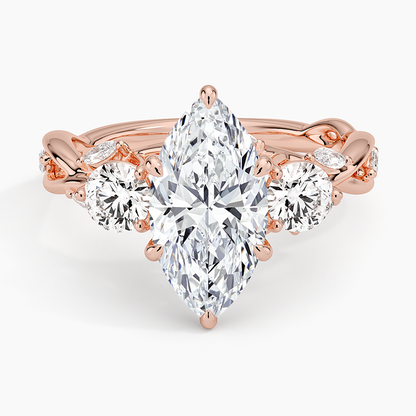 Secret Garden Three Stone Diamond Ring (3/4 ct. tw.) - Marquise Center Stone