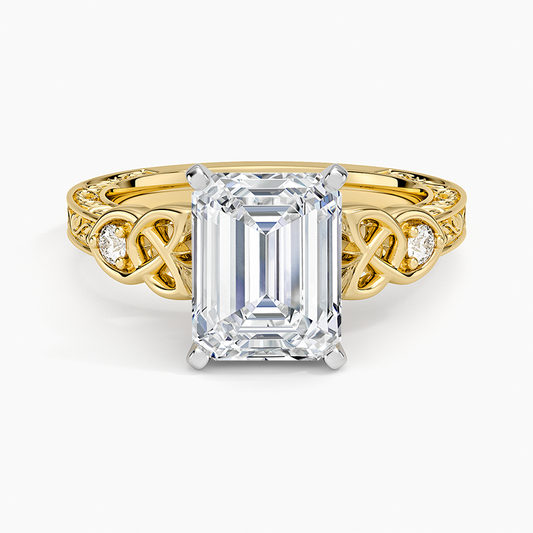 Aberdeen Celtic Diamond Ring - Emerald Cut Center Stone