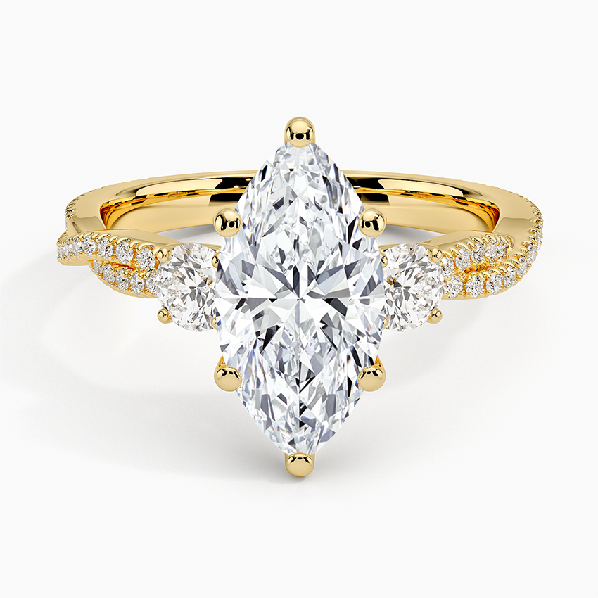 Luxe Three Stone Petite Twisted Vine Diamond Ring - Marquise Center Stone