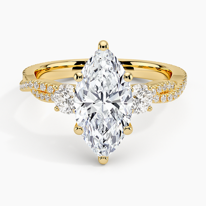 Luxe Three Stone Petite Twisted Vine Diamond Ring - Marquise Center Stone