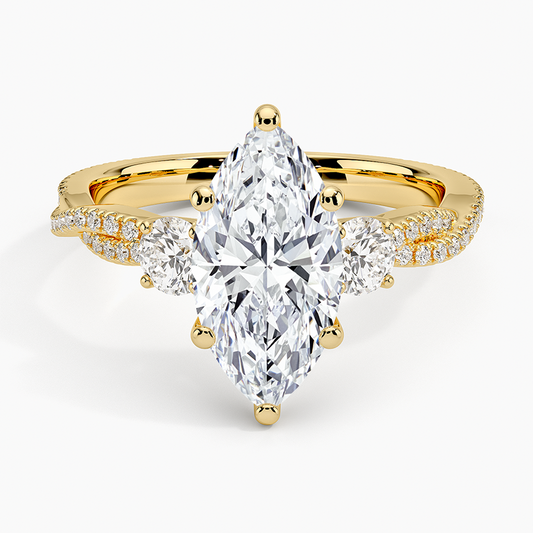 Luxe Three Stone Petite Twisted Vine Diamond Ring - Marquise Center Stone