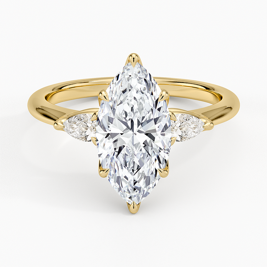 Petite Fleur Three Stone Diamond Ring - Marquise Center Stone