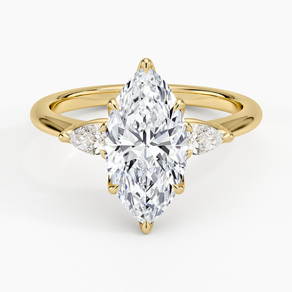 Petite Fleur Three Stone Diamond Ring - Marquise Center Stone