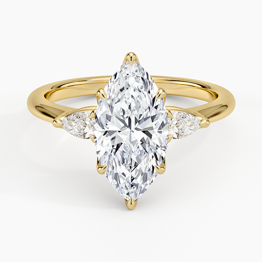 Petite Fleur Three Stone Diamond Ring - Marquise Center Stone