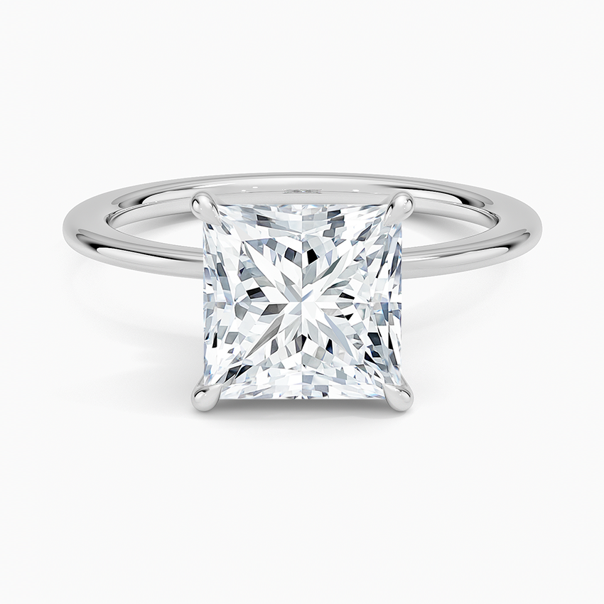 Petite Secret Halo Diamond Ring - Princess Cut Center Stone