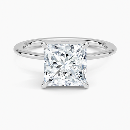 Petite Secret Halo Diamond Ring - Princess Cut Center Stone
