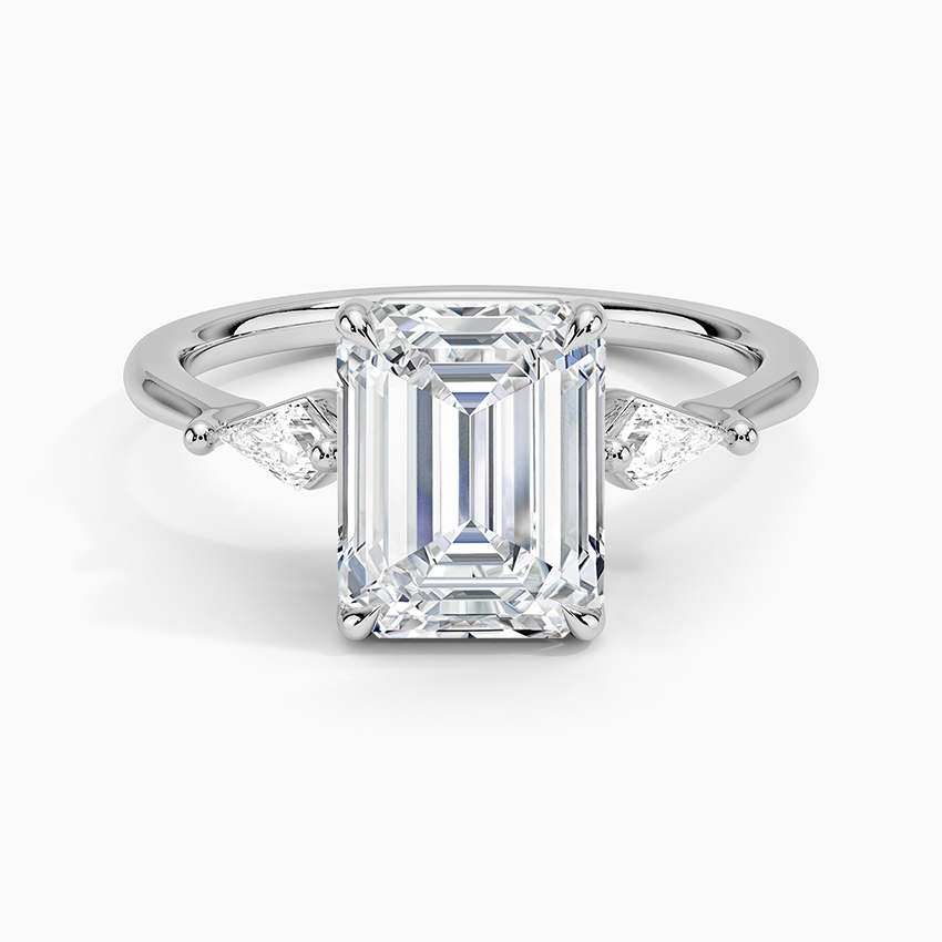 Cometa Three Stone Diamond Ring - Emerald Cut Center Stone