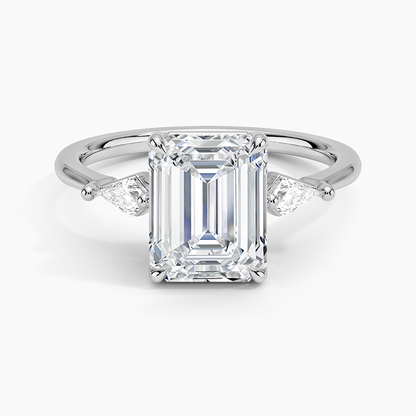 Cometa Three Stone Diamond Ring - Emerald Cut Center Stone