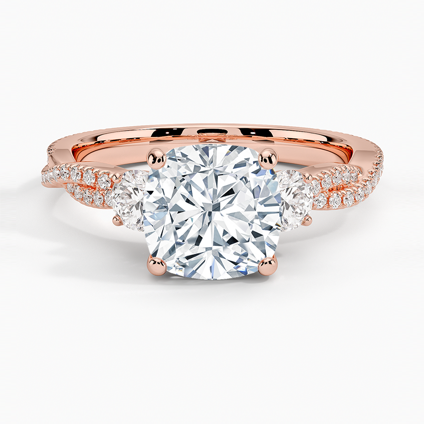 Luxe Three Stone Petite Twisted Vine Diamond Ring - Cushion Cut Center Stone