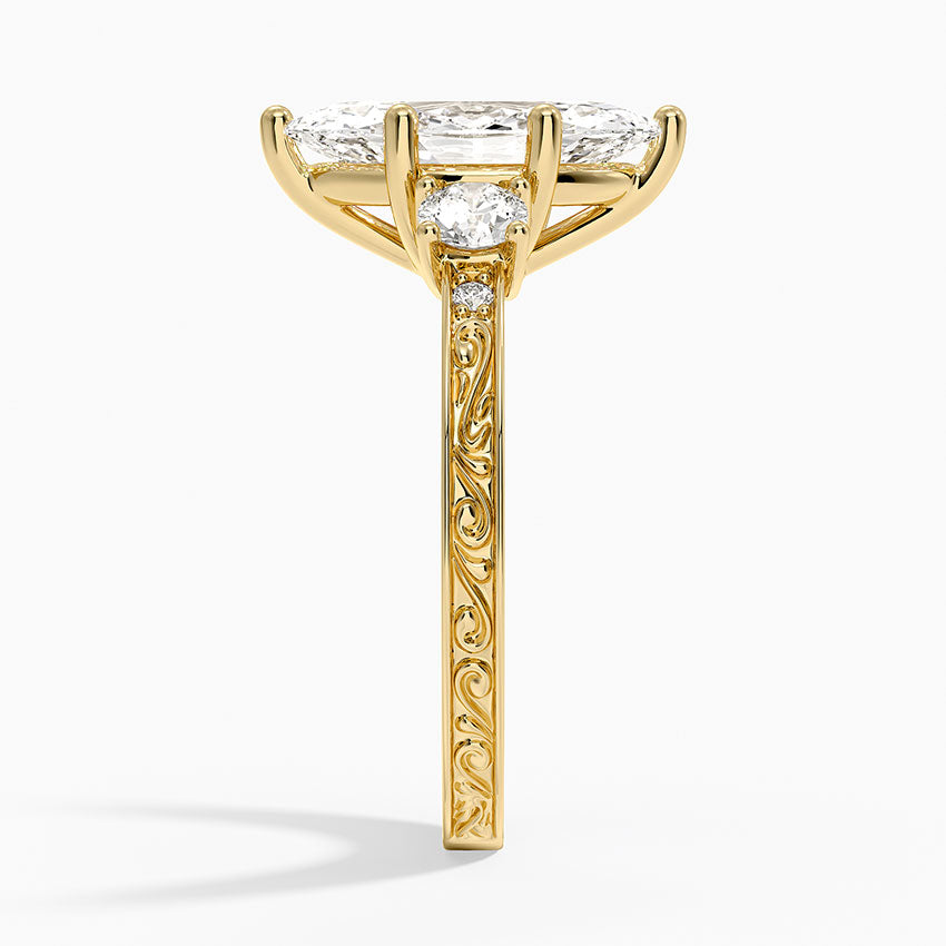 Antique Scroll Engraved Three Stone Diamond Ring (1/3 ct. tw.) - Marquise Center Stone