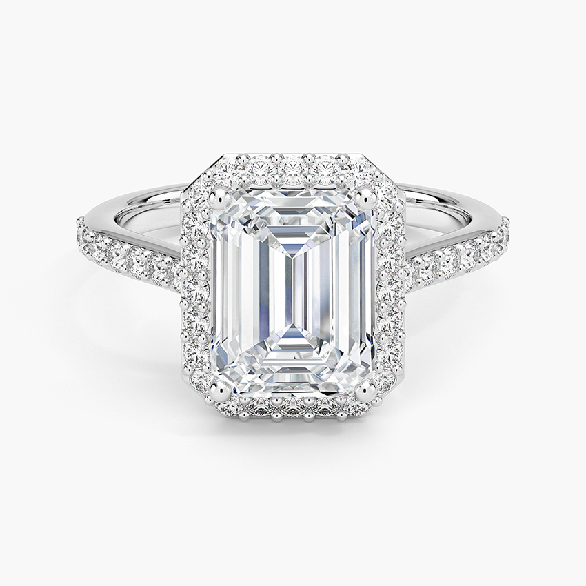 Halo Diamond Ring with Side Stones (1/3 ct. tw.) - Emerald Cut Center Stone