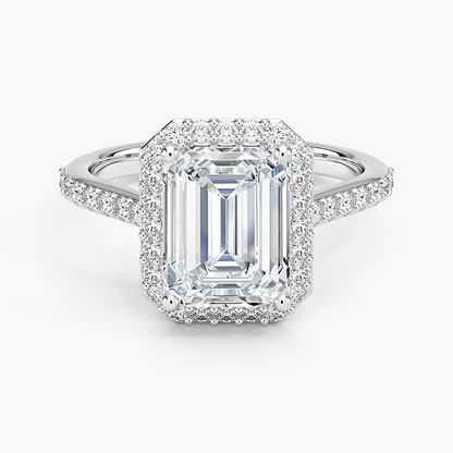 Halo Diamond Ring with Side Stones (1/3 ct. tw.) - Emerald Cut Center Stone