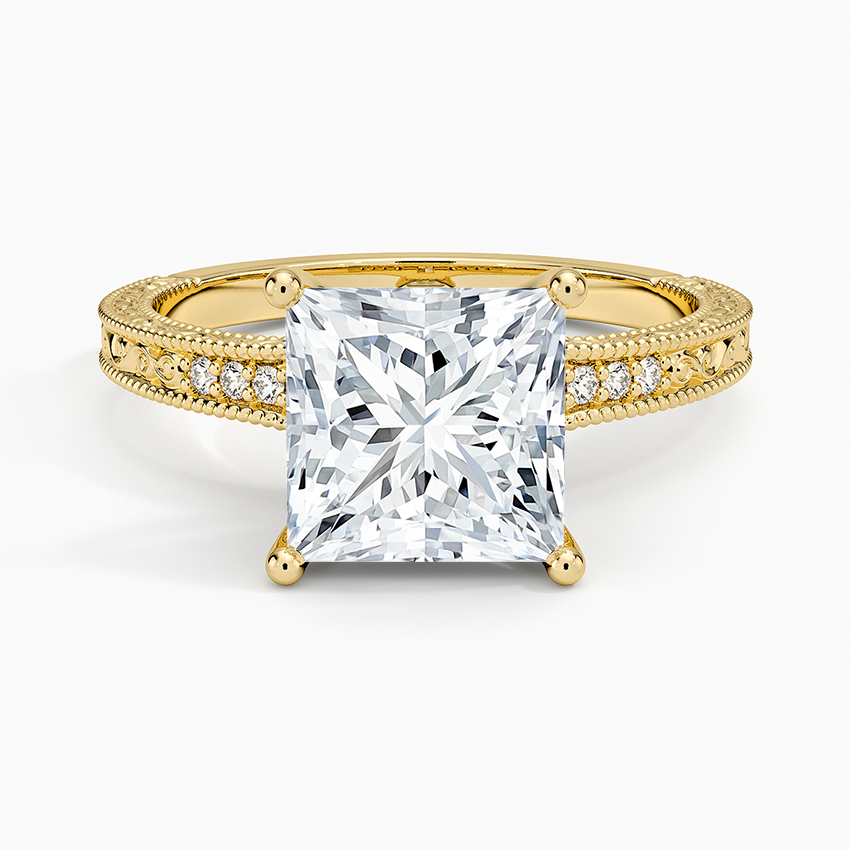 Hudson Engraved Diamond Ring - Princess Cut Center Stone