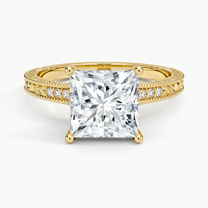 Hudson Engraved Diamond Ring - Princess Cut Center Stone