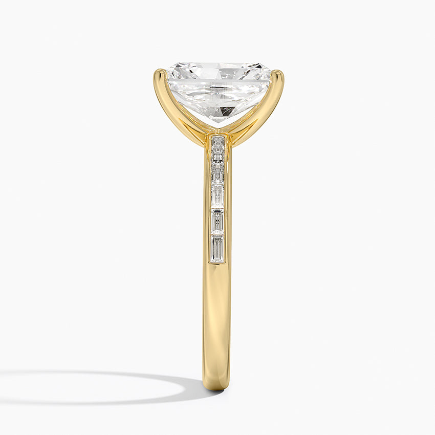 Tabitha Channel Set Baguette Diamond Ring - Radiant Cut Center Stone