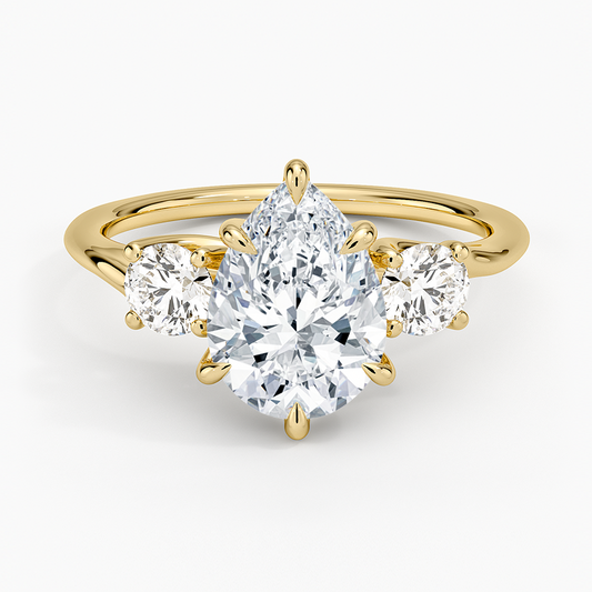 Luxe Delilah Three Stone Diamond Ring - Pear Center Stone