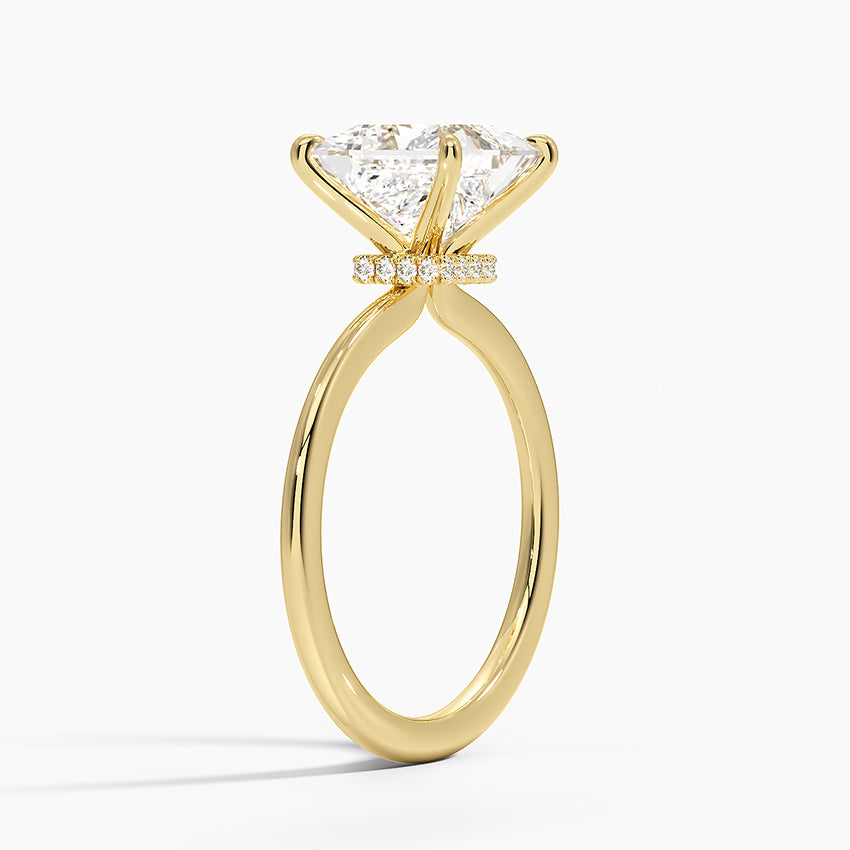 Petite Secret Halo Diamond Ring - Princess Cut Center Stone