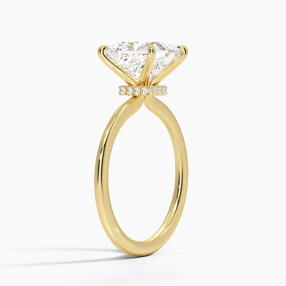 Petite Secret Halo Diamond Ring - Princess Cut Center Stone
