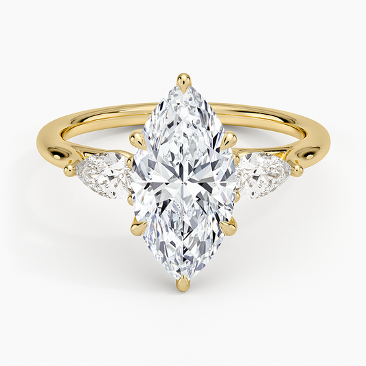 Luxe Delilah Three Stone Pear Diamond Ring - Marquise Center Stone