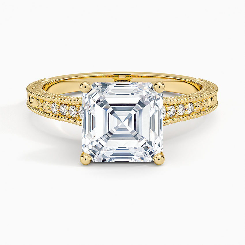 Hudson Engraved Diamond Ring - Asscher Cut Center Stone