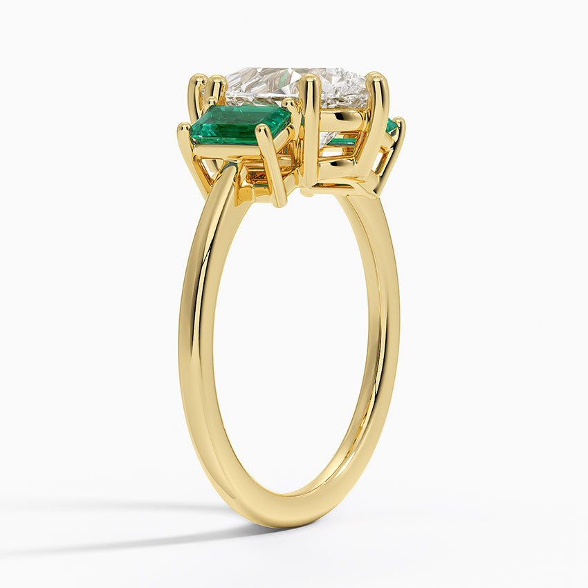 Luxe Rhiannon Three Stone Lab Emerald Ring - Pear Cut Center Stone