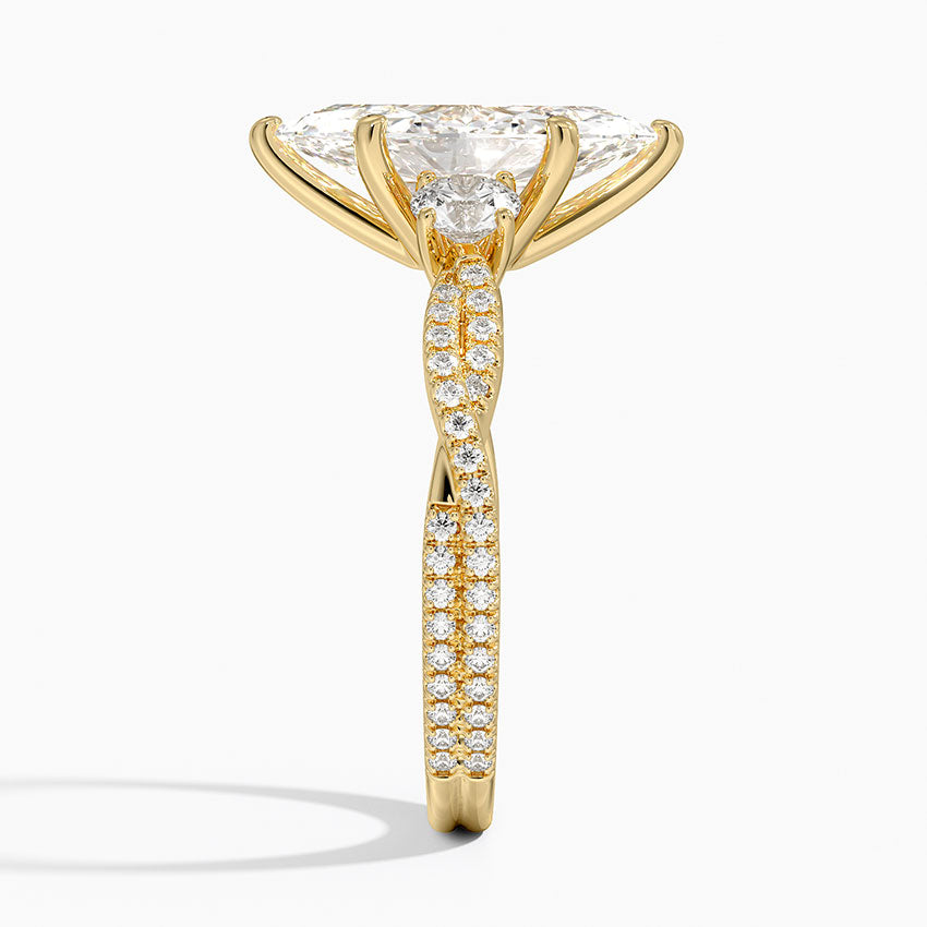Luxe Three Stone Petite Twisted Vine Diamond Ring - Marquise Center Stone