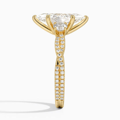 Luxe Three Stone Petite Twisted Vine Diamond Ring - Marquise Center Stone